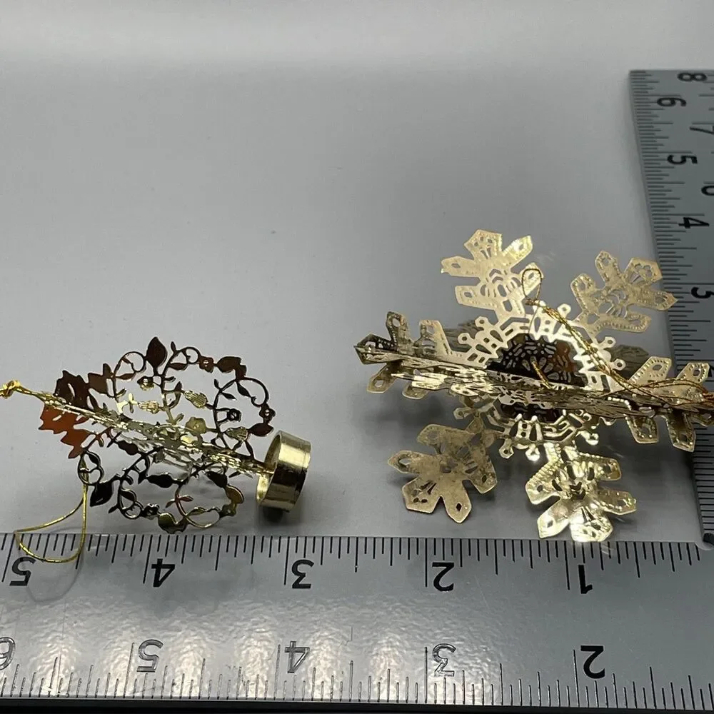 11 Gold Metal Filigree Christmas Ornaments Santa Sleigh Train Tree Snowflake